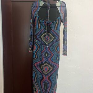 AFRM Mesh MIDI Multicolor Pattern Dress